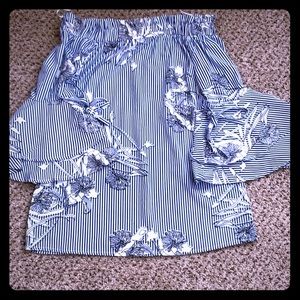 Off the shoulder top floral on stripes bell sleeves